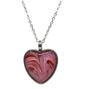 Romantic Pink and Silver Heart Pendant Necklace